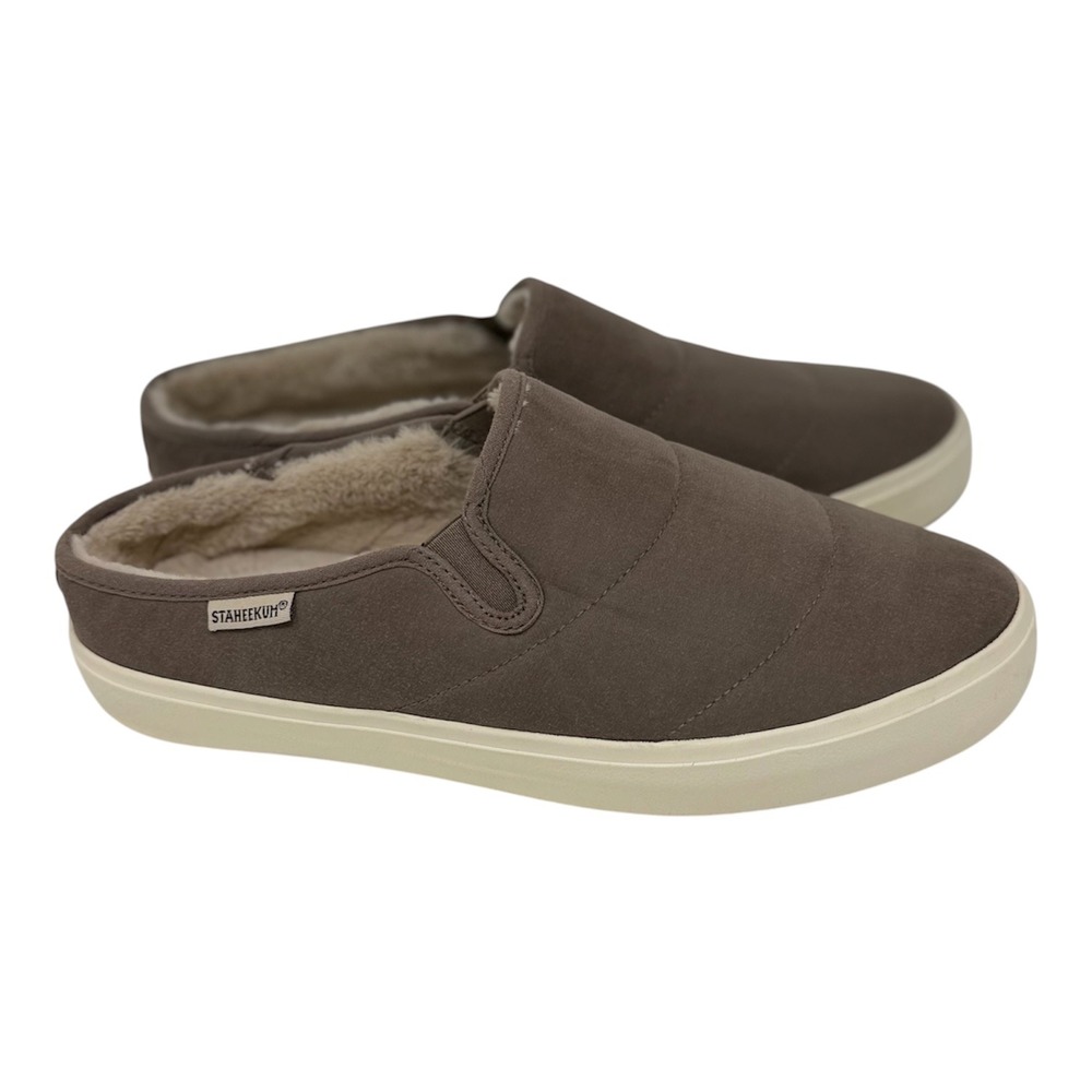 Staheekum Women 9 Taupe Mule Slippers Faux Fur Lined Canvas Slip On House Shoes
